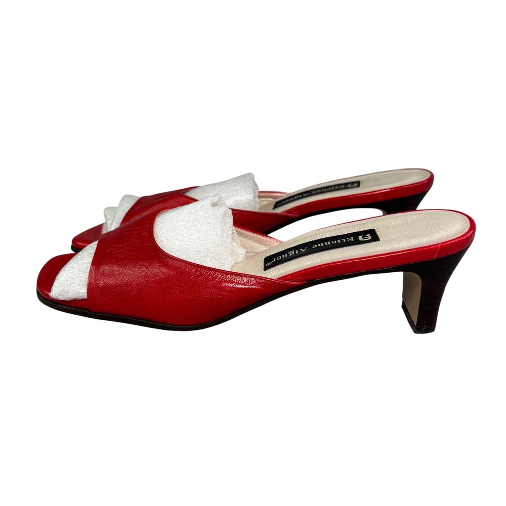 Etienne Aigner Halle Red Leather Mule Sandals Block Heel Slides Mens 7M Brazil